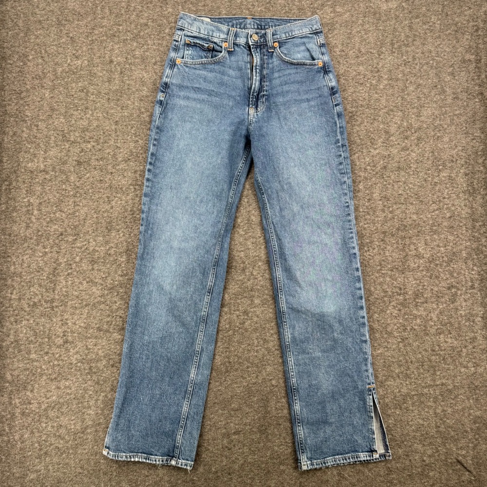 Gap 90s Loose High Rise Jeans Women 25 0R Medium Wash Blue Side Slit Hem Ankle